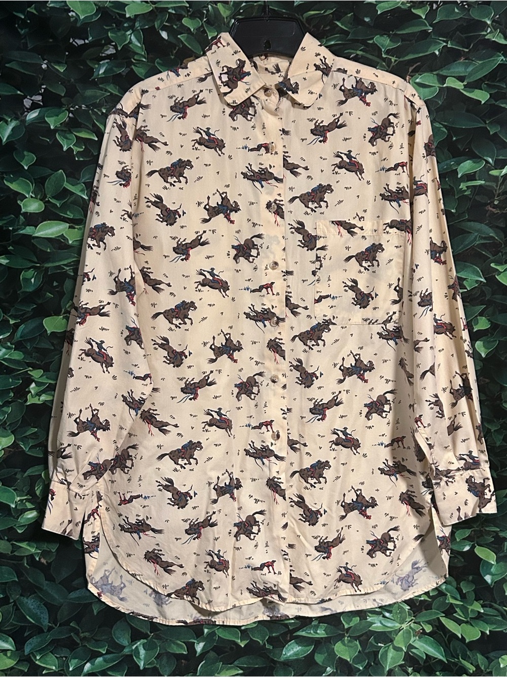 Vintage Banana Republic Horse Print Shirt Cowboy Western Button Front Women’s S
